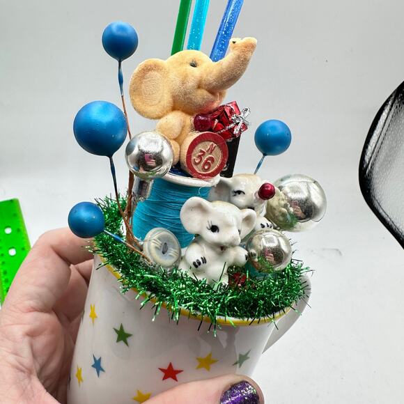 Elephant Party Birthday Assemblage Decor Decorations Kitschy Cute - Picture 2 of 10